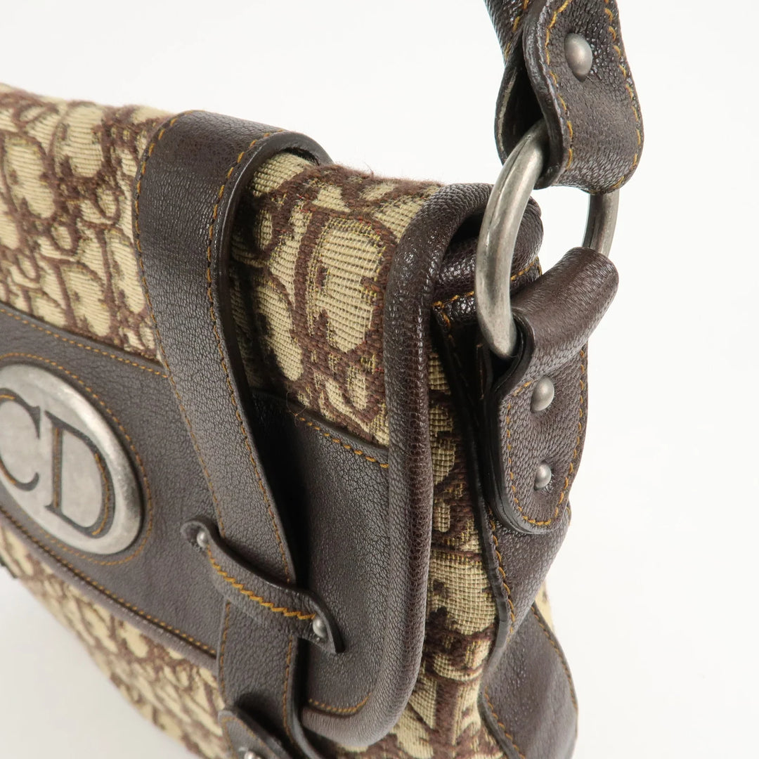 Christian Dior Trotter Canvas Leather Shoulder Bag Brown Used