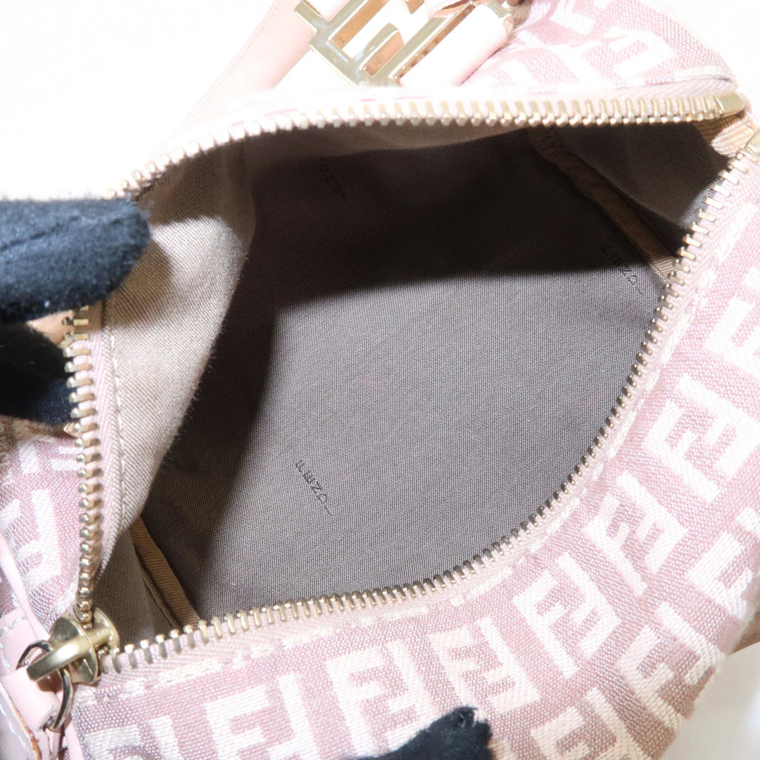 FENDI Zucchino Canvas Leather Mini Boston Bag Pink 8BL071 Used