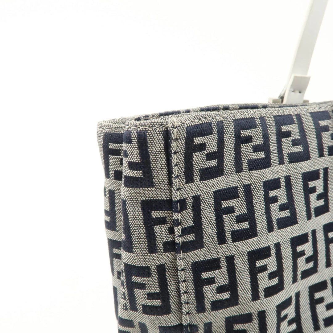 FENDI Zucchino Canvas Leather Tote Bag Hand Bag White Navy 8BH019 Used