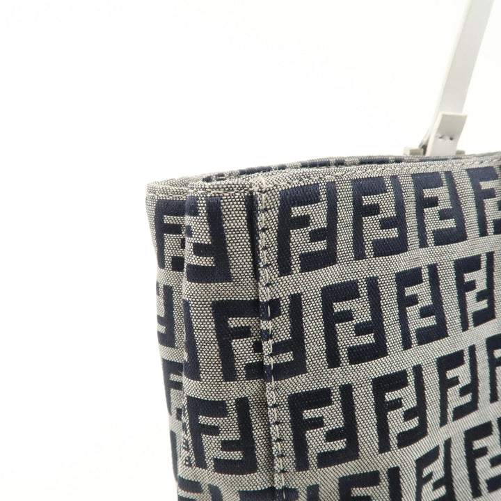 FENDI Zucchino Canvas Leather Tote Bag Hand Bag White Navy 8BH019 Used