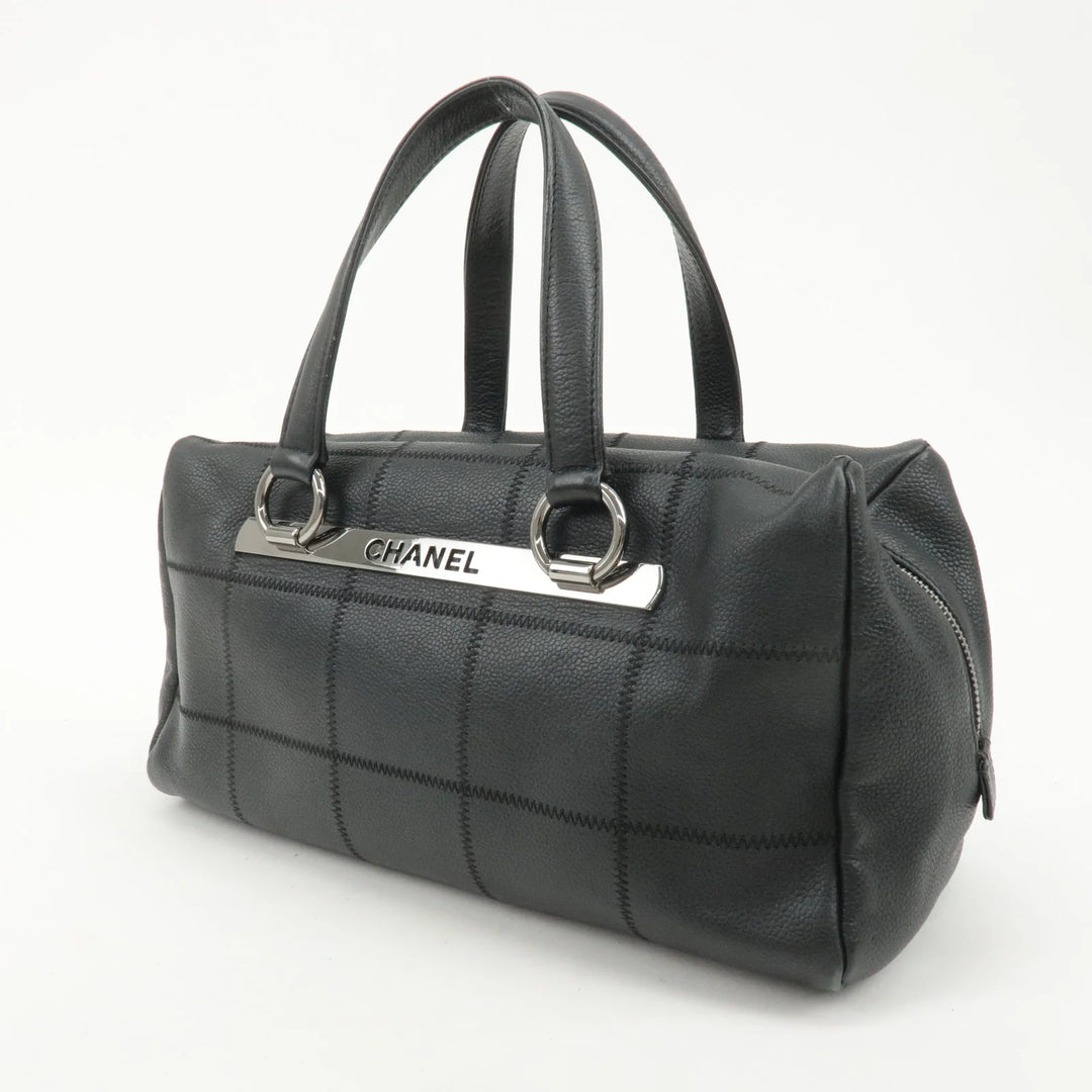 CHANEL Chocolate Bar Lamb Skin Boston Bag Black A26135 Used