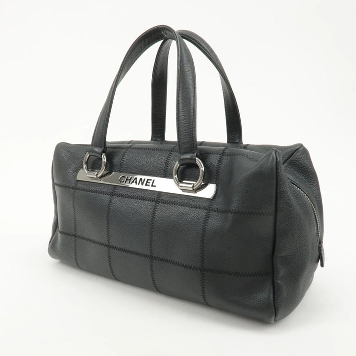 CHANEL Chocolate Bar Lamb Skin Boston Bag Black A26135 Used