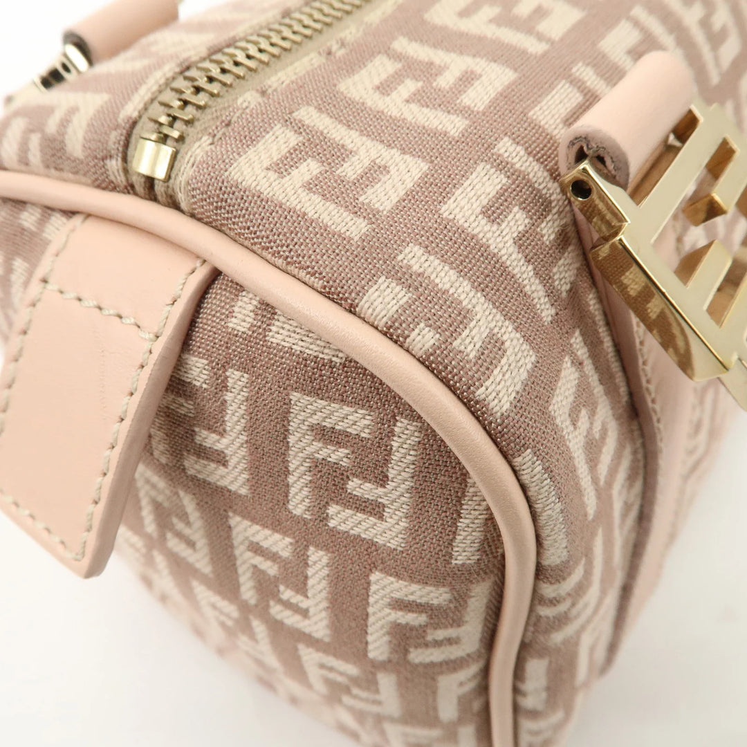 FENDI Zucchino Canvas Leather Mini Boston Bag Pink 8BL071 Used