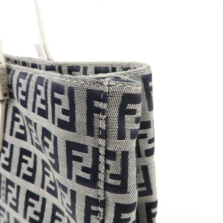 FENDI Zucchino Canvas Leather Tote Bag Hand Bag White Navy 8BH019 Used