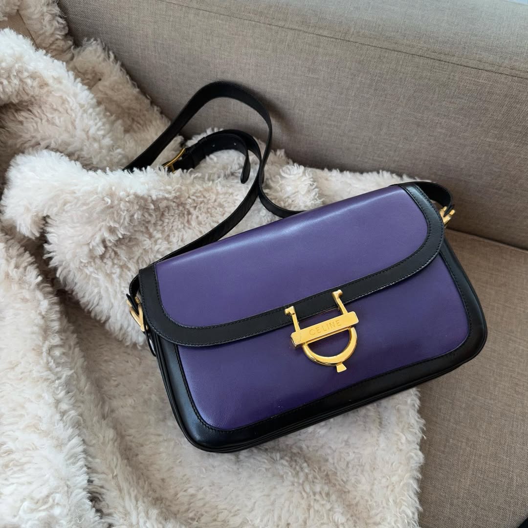 CELINE Purple & Black Bi-Color Horsebit Box Bag｜Rare Crossbody Elegance 💜🦄