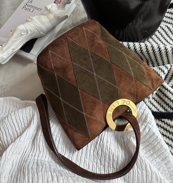 Celine Rare Olive Green Chocolate Bucket Bag