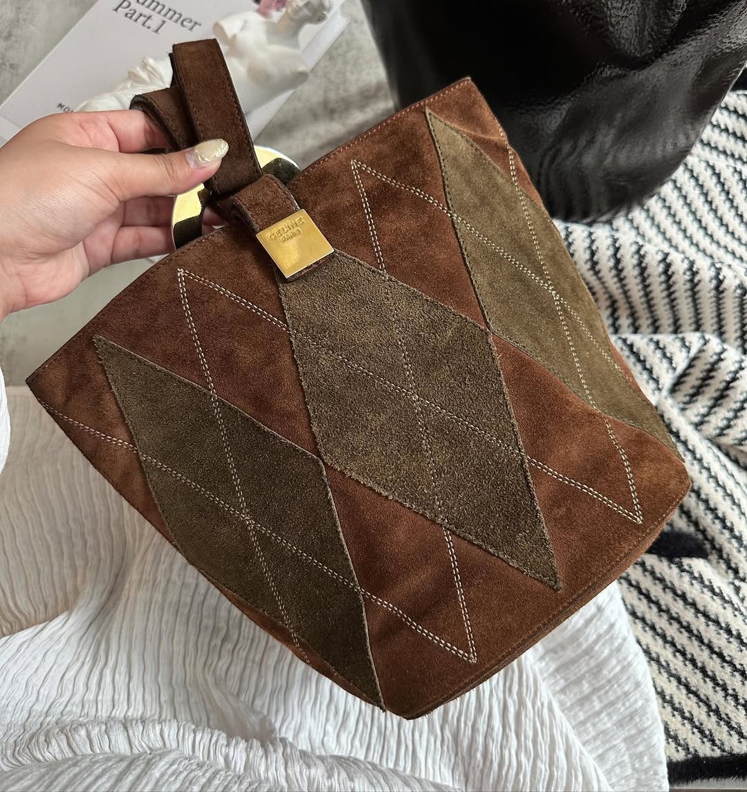 Celine Rare Olive Green Chocolate Bucket Bag
