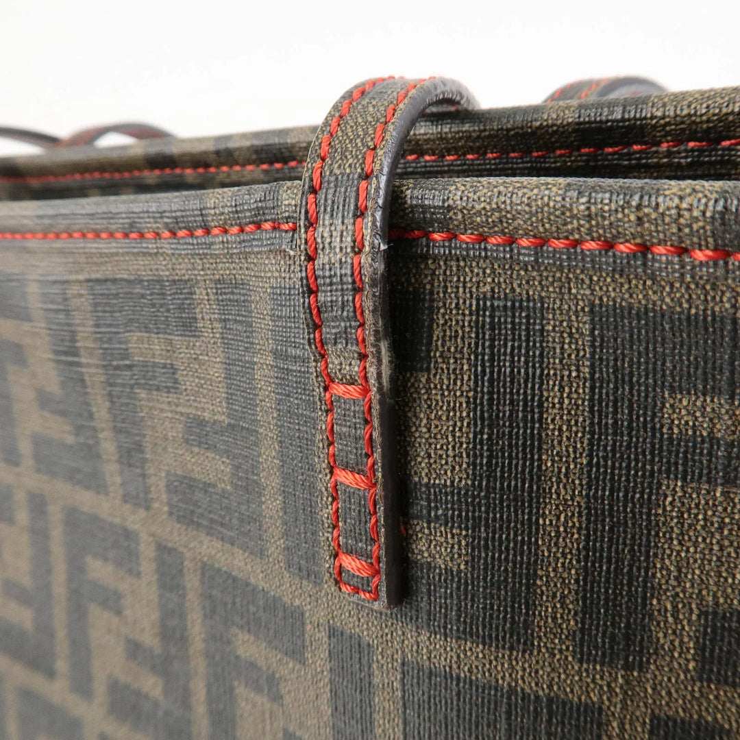 FENDI Zucca Canvas Leather Tote Bag Hand Bag Brown Black 8BH198 Used