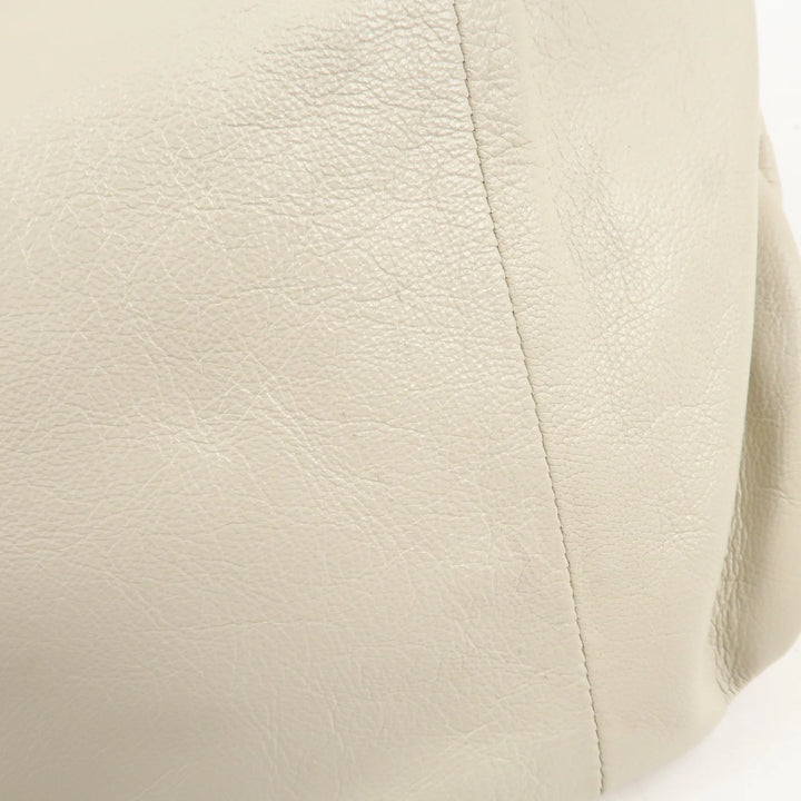 GUCCI Bamboo Leather Tucked Shoulder Bag Hand Bag Ivory 124293