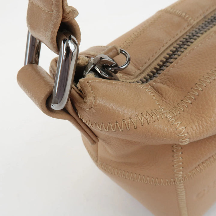 CHANEL Chocolate Bar Wild Stitch Leather Hand Bag Beige Used