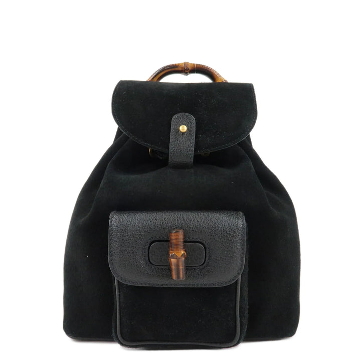 GUCCI Bamboo Suede Leather Mini Backpack Black 003.1705.0030 Used
