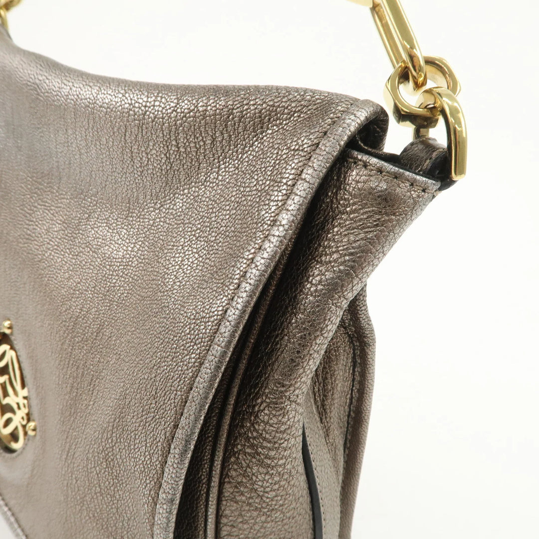 LOEWE Anagram Maia Logo Leather 2Way Bag Shoulder Bag Hand Bag Gold