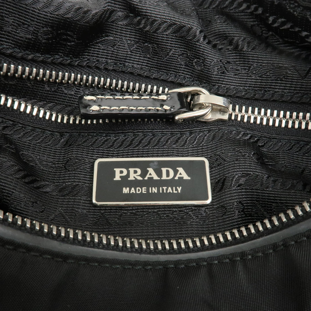PRADA Triangle Logo Nylon Leather Shoulder Bag Black BR2840