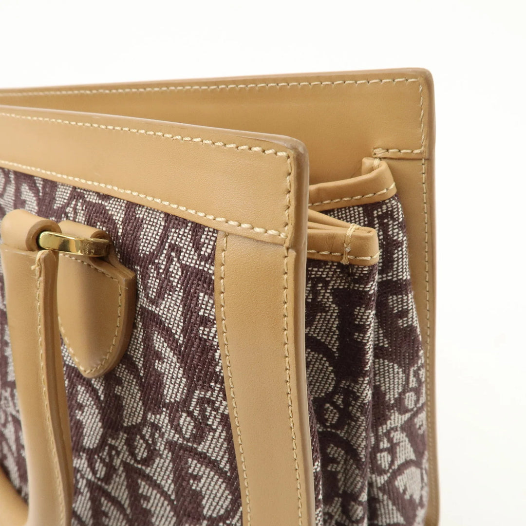Christian Dior Trotter Jacquard Leather Hand Bag Brown Gold HDW