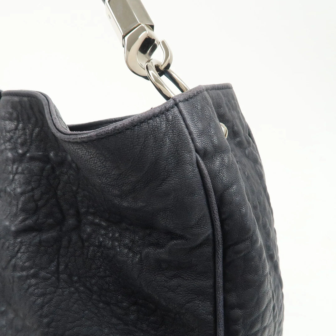 SAINT LAURENT Leather One Shoulder Bag Hand Bag Navy Silver HDW