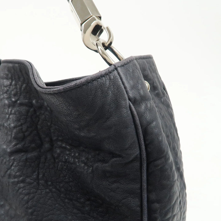 SAINT LAURENT Leather One Shoulder Bag Hand Bag Navy Silver HDW