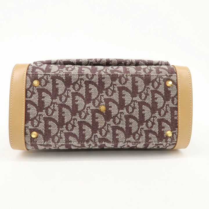 Christian Dior Trotter Jacquard Leather Hand Bag Brown Gold HDW