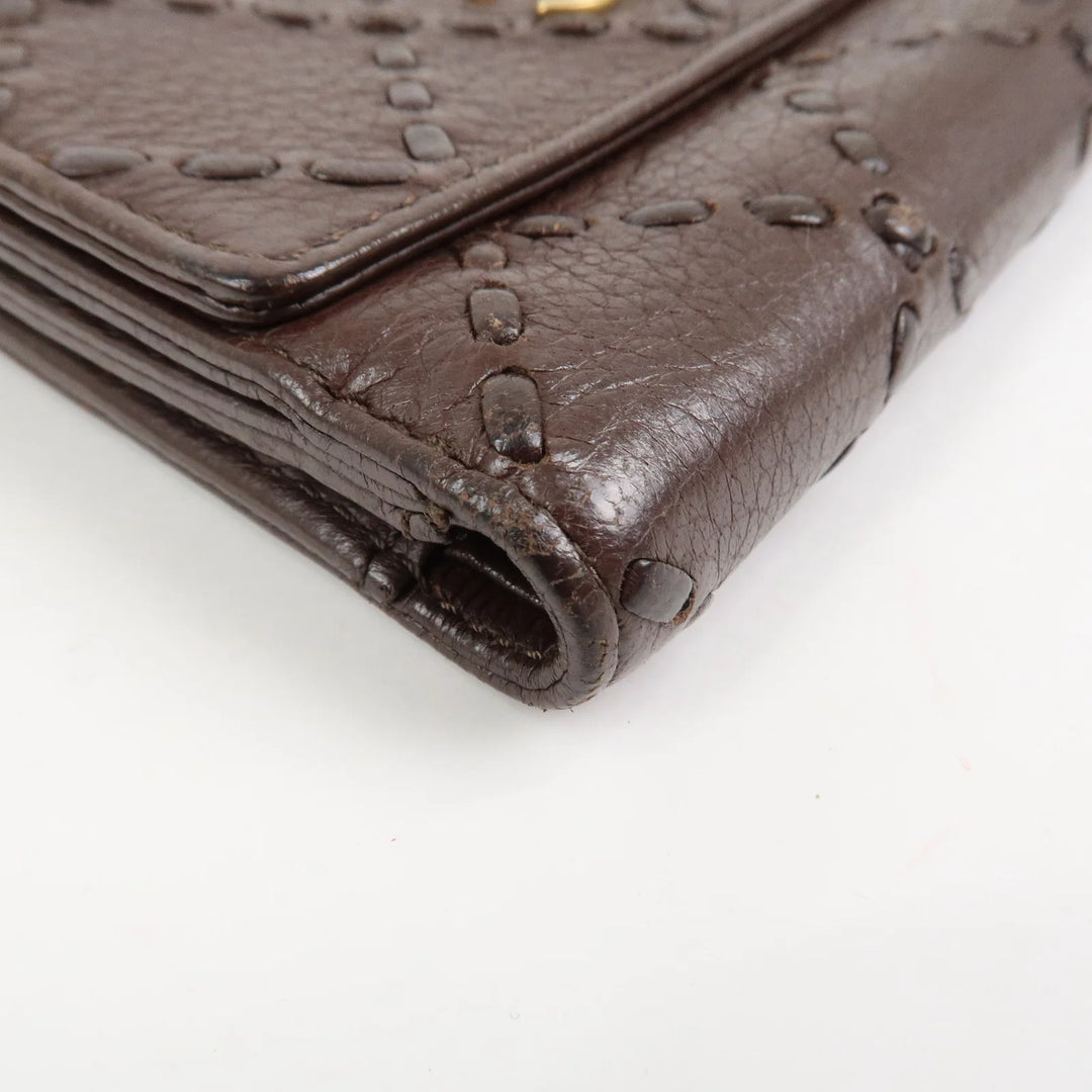 CHANEL COCO Mark Wild Stitch Caviarskin Compact Tri-fold Wallet