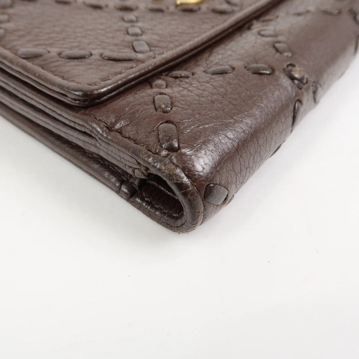 CHANEL COCO Mark Wild Stitch Caviarskin Compact Tri-fold Wallet
