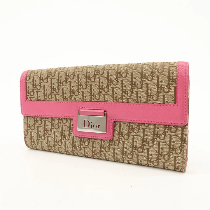 Christian Dior Trotter Street Chic Canvas Leather Long Wallet Pink