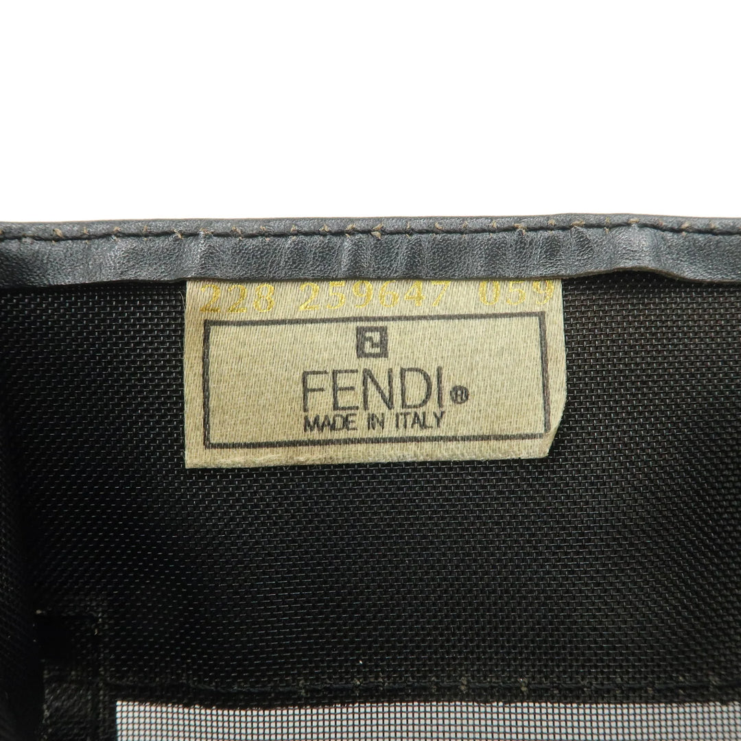 FENDI Mesh Leather Tote Bag Shoulder Bag Black Gold Hardware 259647