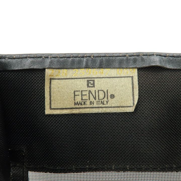 FENDI Mesh Leather Tote Bag Shoulder Bag Black Gold Hardware 259647