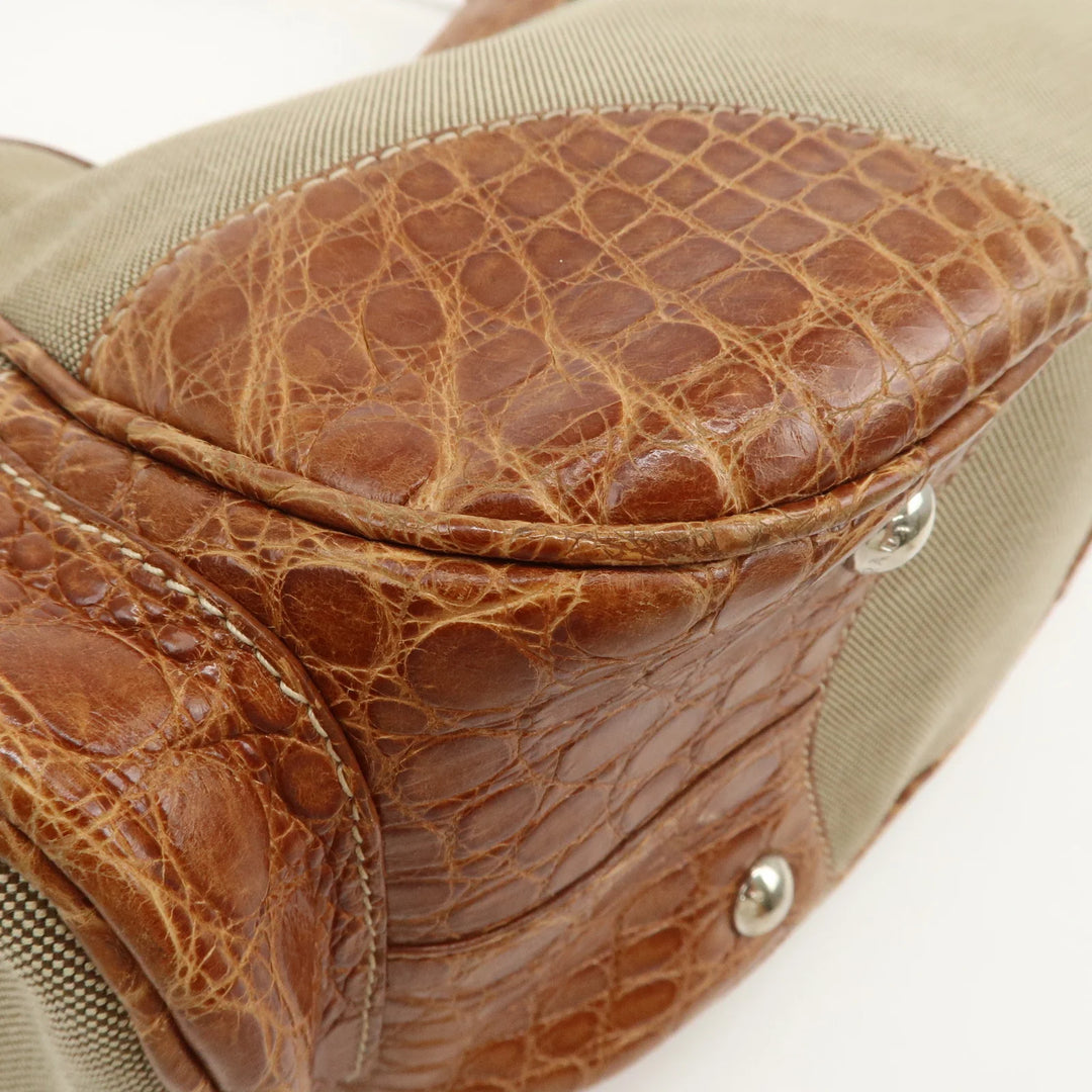 PRADA Logo Jacquard Canvas Embossed Leather Shoulder Bag BR34333
