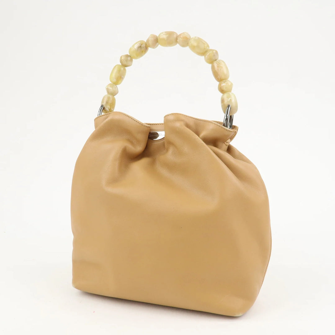 Christian Dior Maris Pearl Leather Hand Bag Light Brown