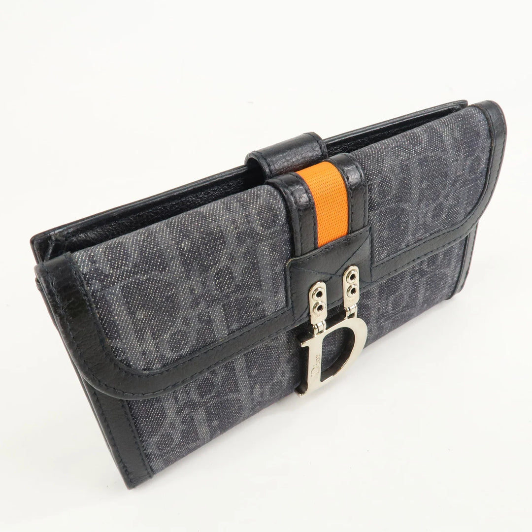 Christian Dior Flight Line Trotter Canvas Leather Logo Charm Wallet Used