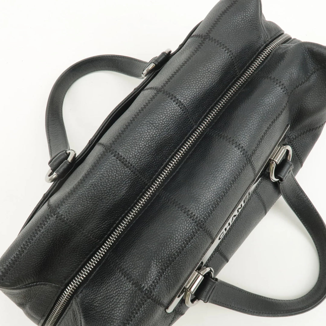 CHANEL Chocolate Bar Lamb Skin Boston Bag Black A26135 Used