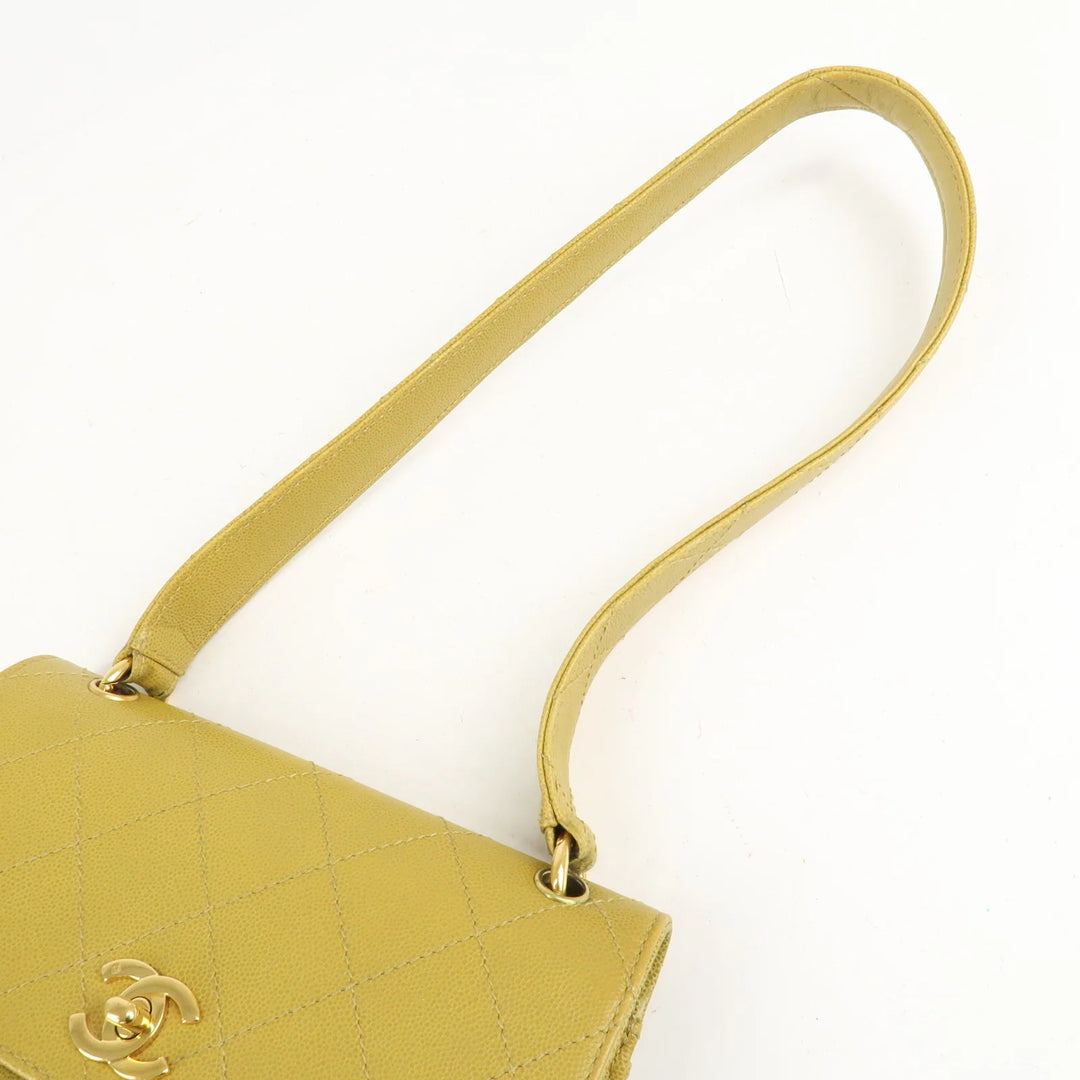 CHANEL Matelasse Caviar Skin Shoulder Bag Yellow Used