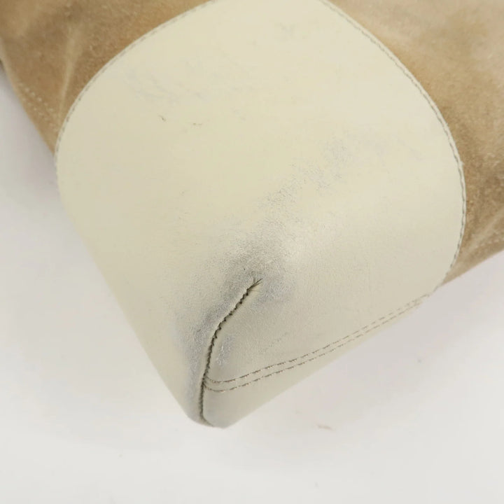 LOEWE Anagram Leather Suede Shoulder Bag Hand Bag Beige Ivory