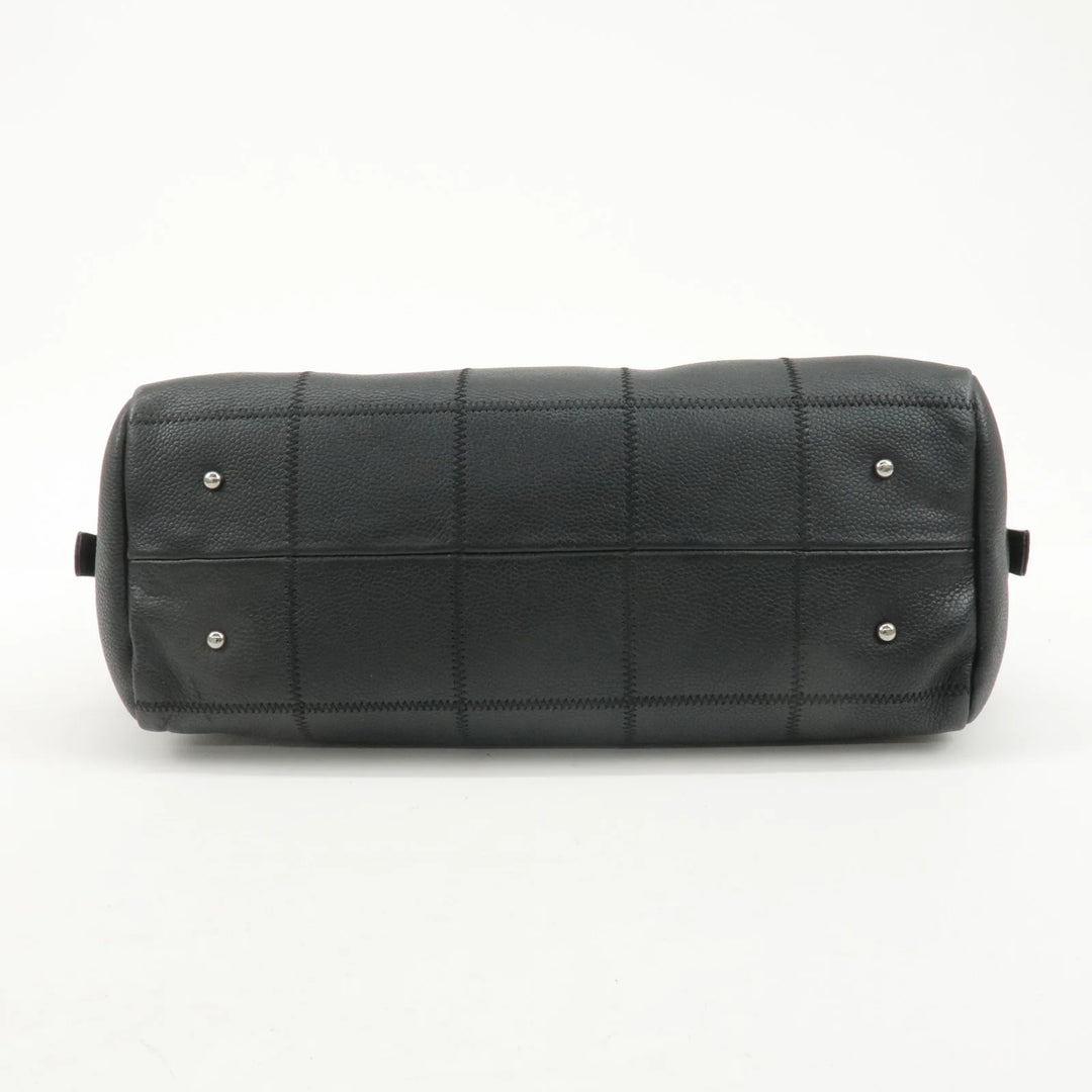 CHANEL Chocolate Bar Lamb Skin Boston Bag Black A26135 Used