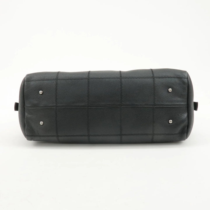 CHANEL Chocolate Bar Lamb Skin Boston Bag Black A26135 Used