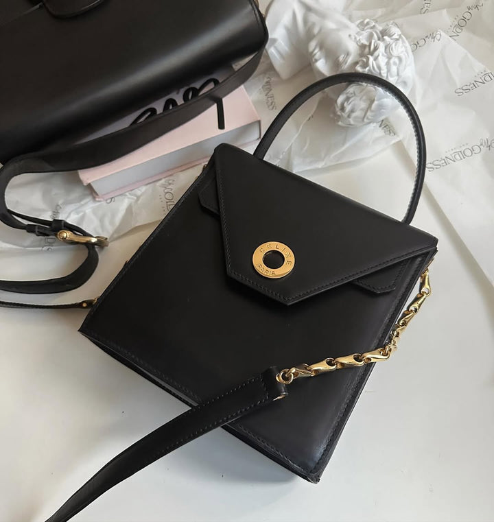 CELINE Black Fishbone Chain Mini Kelly Bag｜Rare Vintage Sophistication ✨🖤