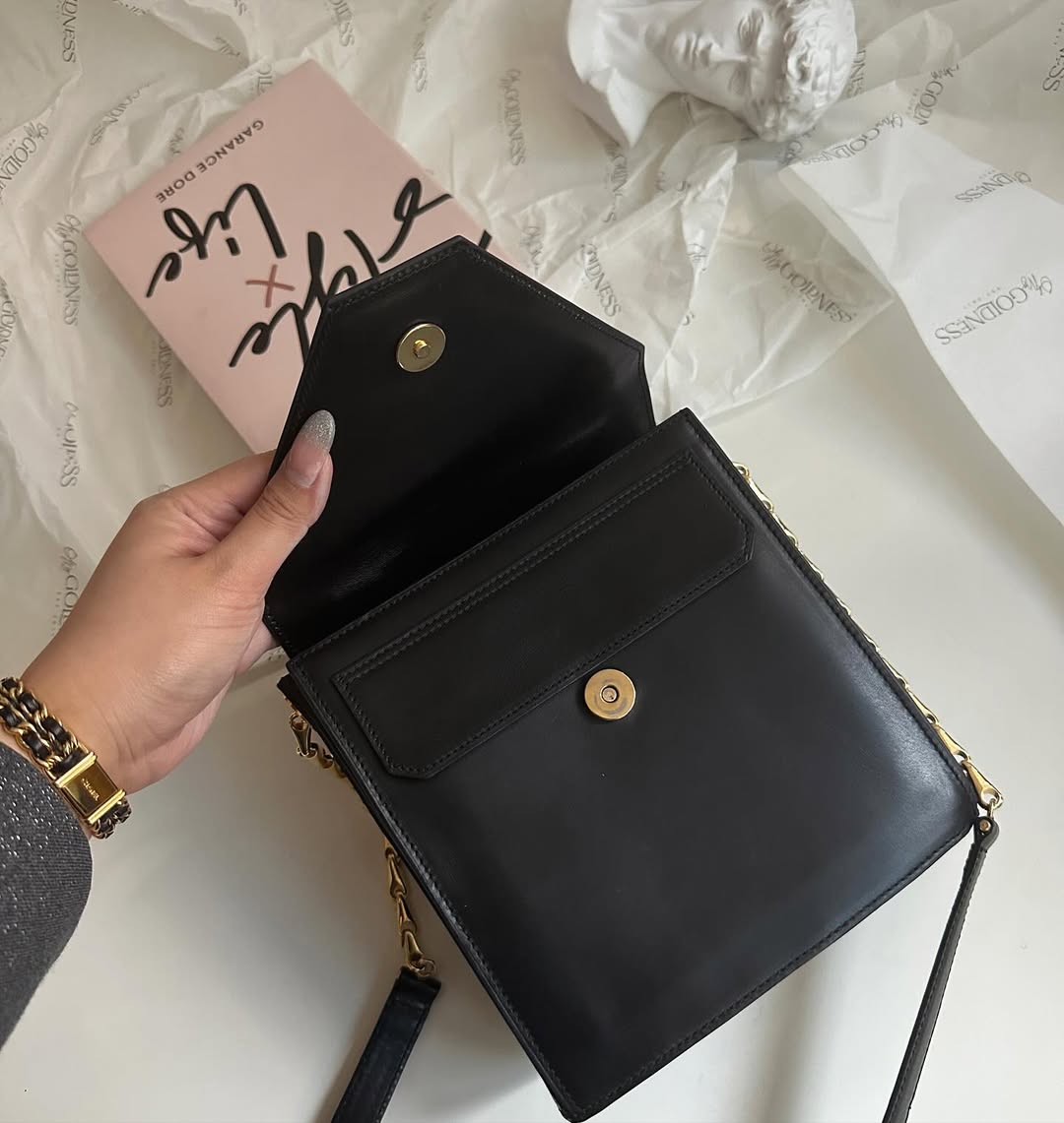 CELINE Black Fishbone Chain Mini Kelly Bag｜Rare Vintage Sophistication ✨🖤
