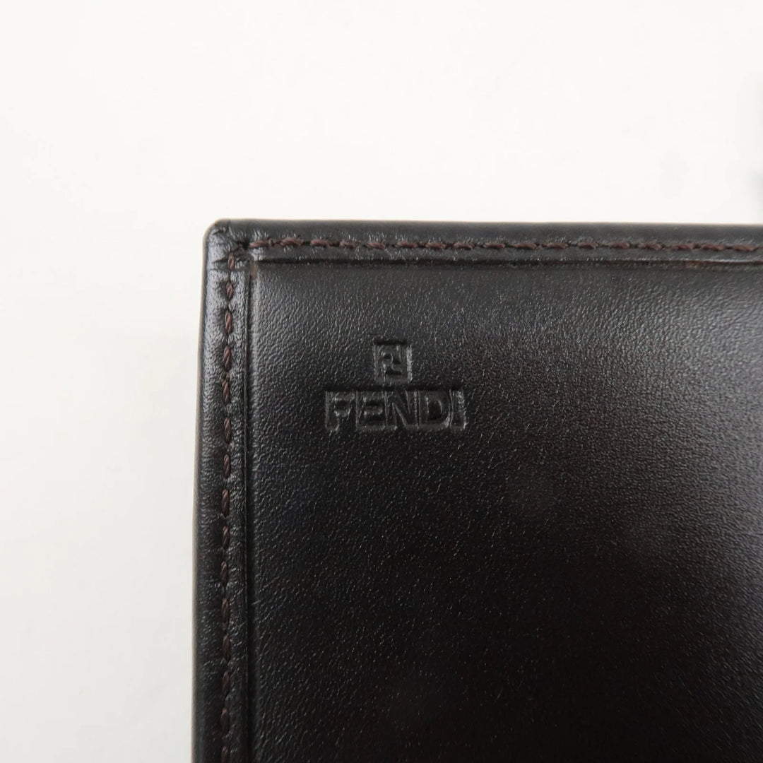 FENDI Zucchino Canvas Leather Bi-Fold Long Wallet Dark Brown 8M0021 Used