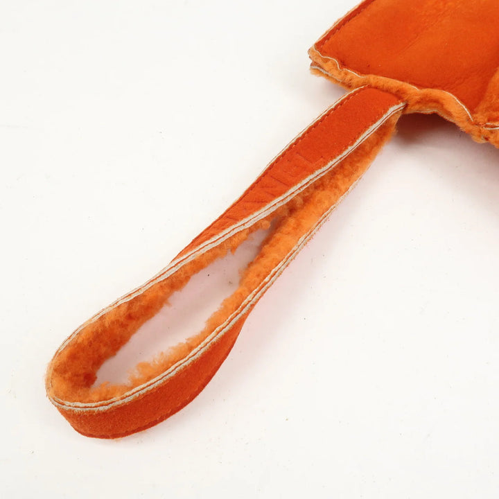 CHANEL Logo Mouton Clutch Bag Cosmetic Pouch Makeup Bag Orange