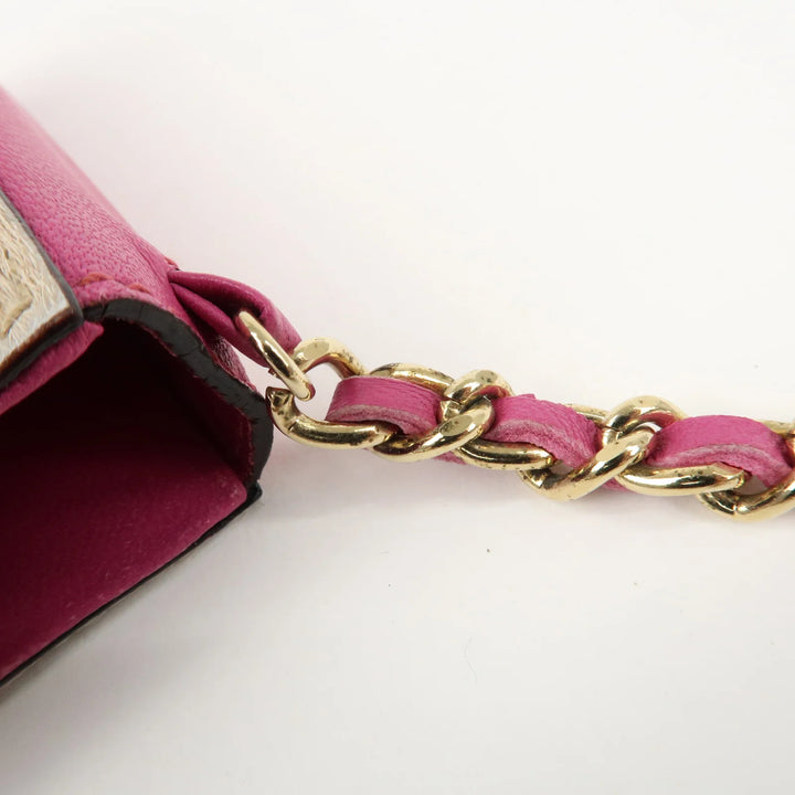 CHANEL Unborn Calf Lamb Skin Chain Shoulder Cigarette Case Used