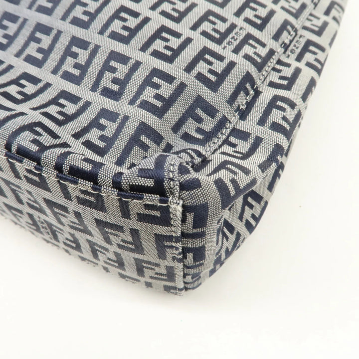 FENDI Zucchino Canvas Leather Tote Bag Hand Bag White Navy 8BH019 Used