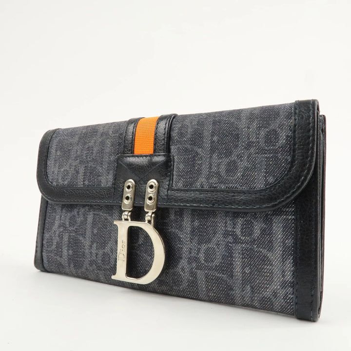 Christian Dior Flight Line Trotter Canvas Leather Logo Charm Wallet Used