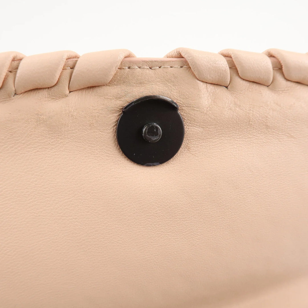 BOTTEGA VENETA Intrecciato Leather Chain Shoulder Bag Pink Beige Used