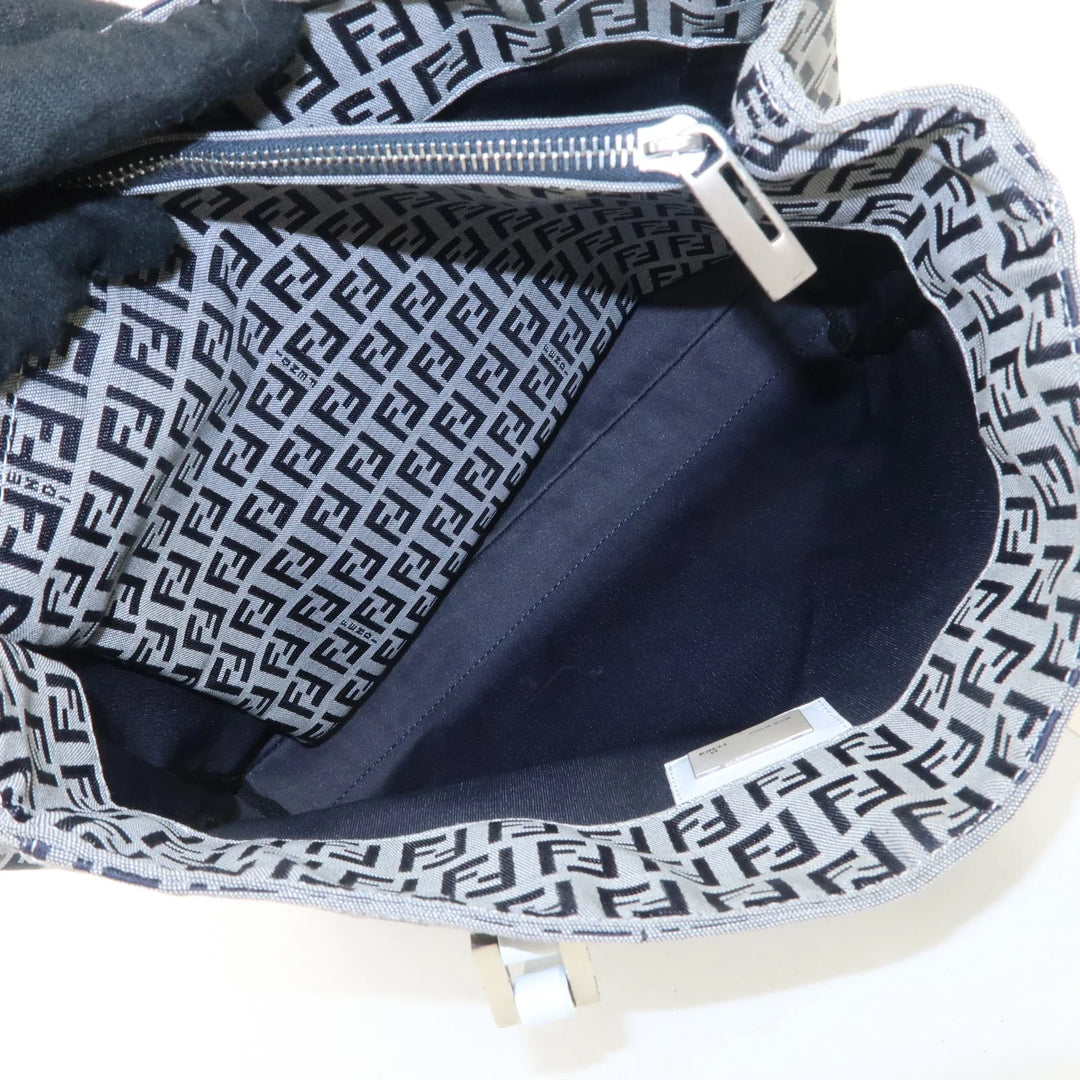 FENDI Zucchino Canvas Leather Tote Bag Hand Bag White Navy 8BH019 Used