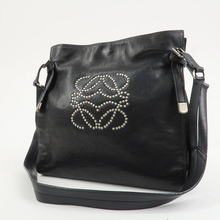 LOEWE Anagram Studs Logo Leather Shoulder Bag Crossbody Bag Black