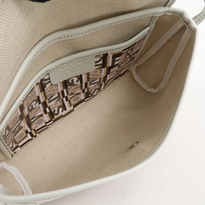 Ferragamo Logo PVC Canvas Leather Shoulder Bag Hand Bag White Gray