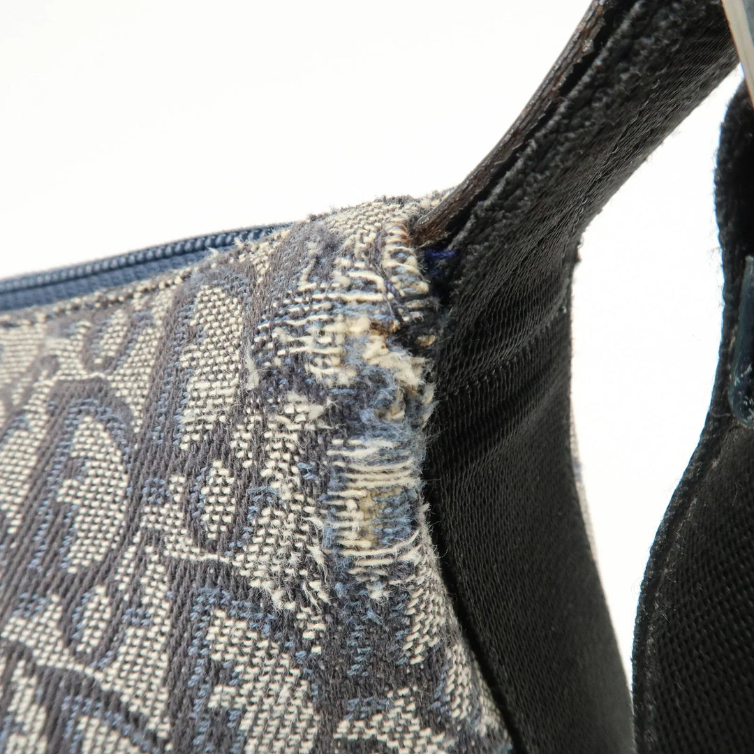 Christian Dior Trotter Canvas Leather Shoulder Bag Navy White Used