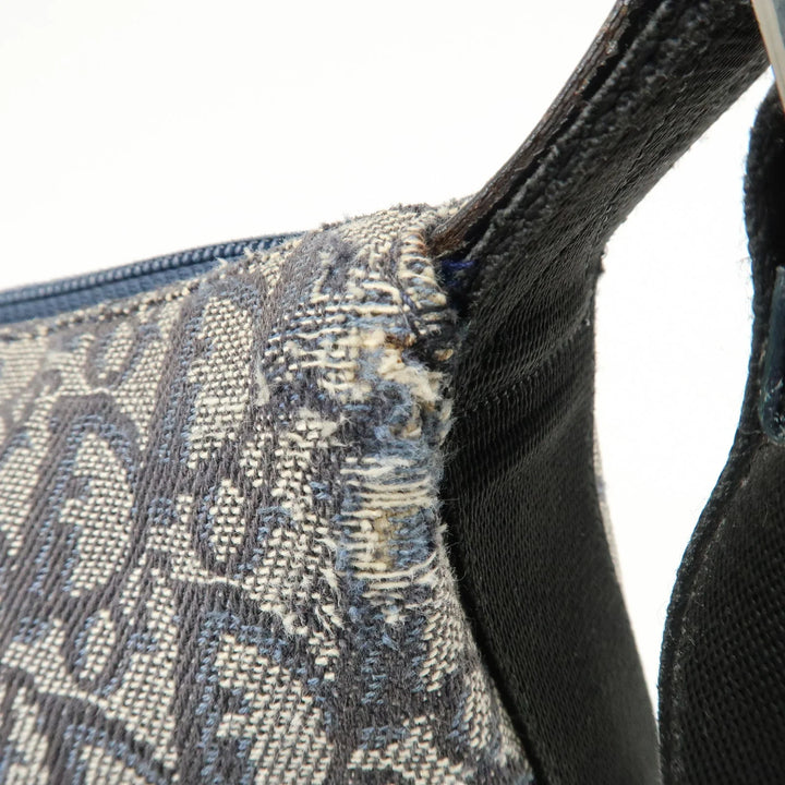 Christian Dior Trotter Canvas Leather Shoulder Bag Navy White Used
