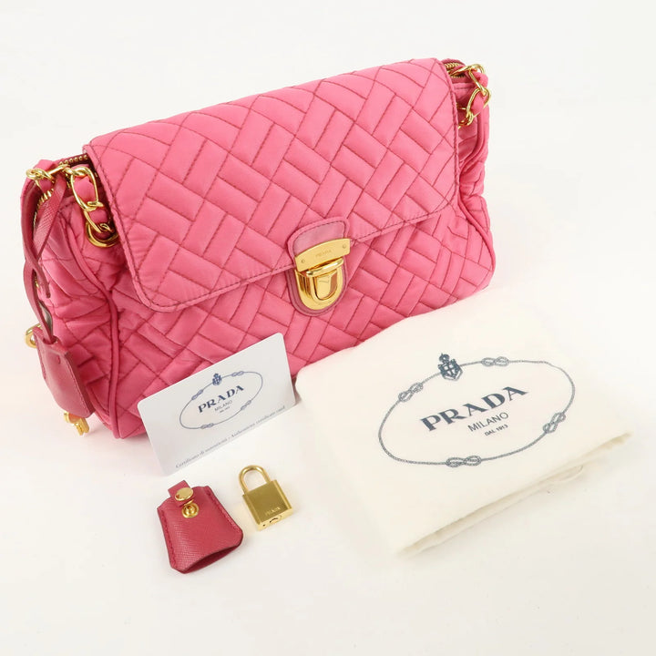 PRADA Nylon Leather Chain Shoulder Bag Pink BR4965 Used
