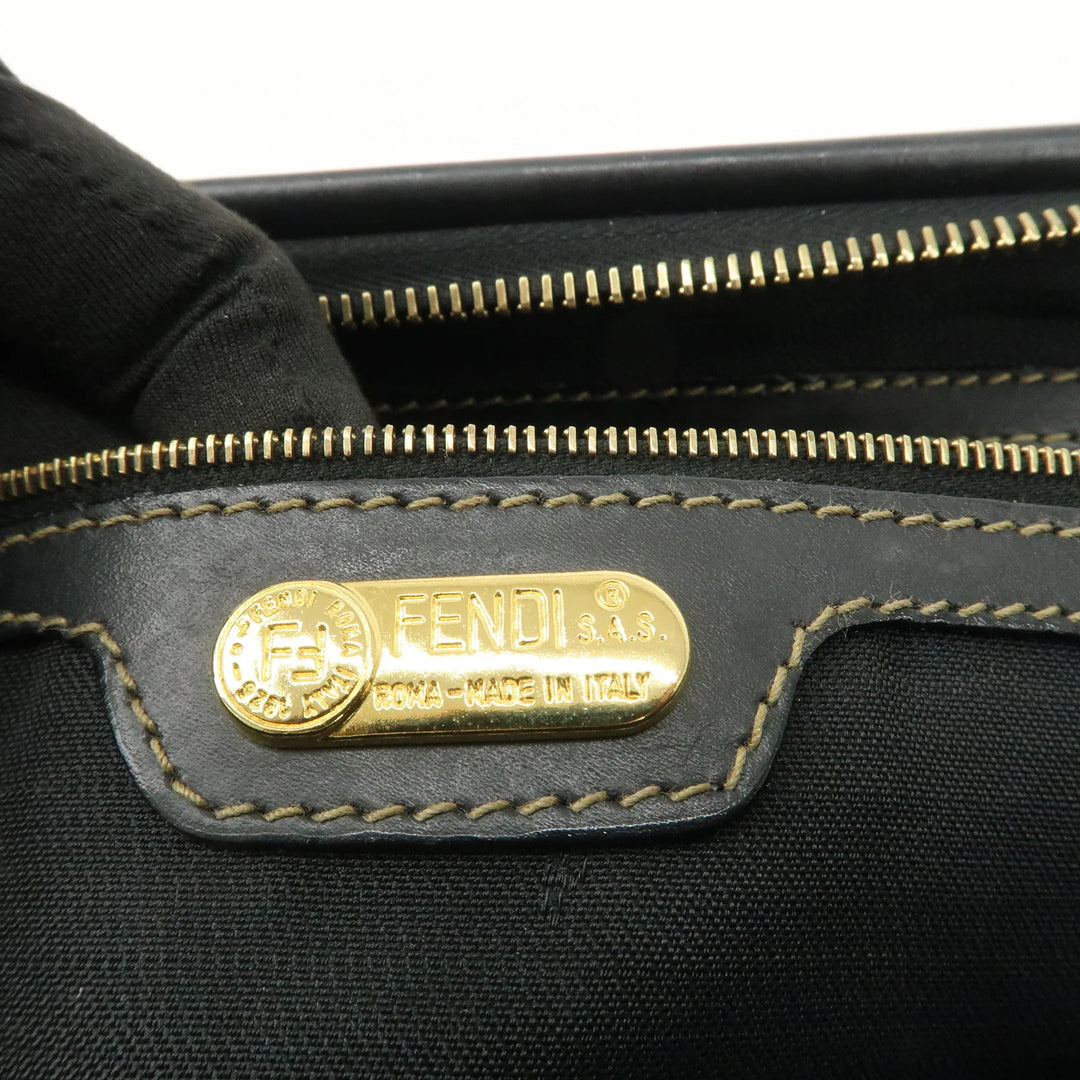 FENDI Pequin PVC Canvas Hand Bag Boston Bag Black Brown Used