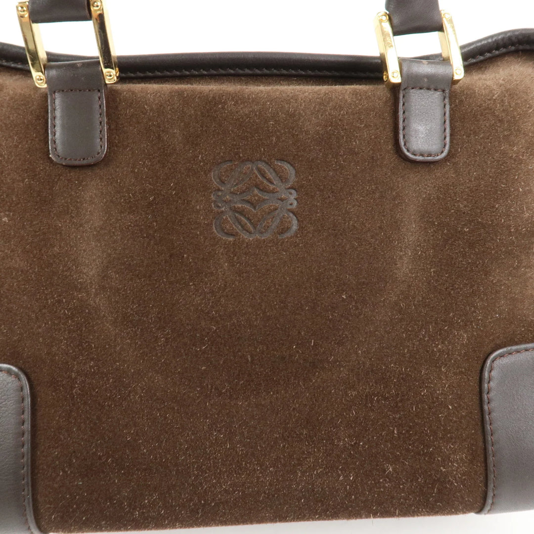 LOEWE Anagram Suede Leather Amazona 28 Hand Bag Brown